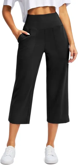 2025 Womens Yoga Capris for Summer High Waist Cropped Pants Stretch Wide Leg Casual Capris Pants with Pockets