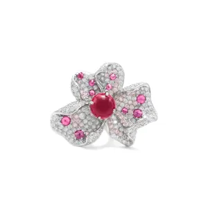 Anillo flor rojo - chapa de oro rodio