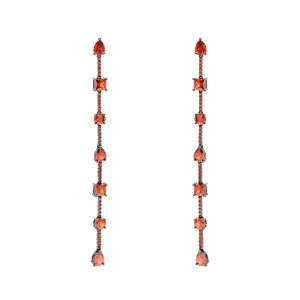 Aretes largos tennis con piedras rojo - chapa de rodio