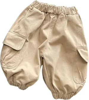 Boys Baggy Cargo Pants Hip Hop Wide Leg Trousers Casual Loose Long Pants Elastic Waisted Hip Hop Streetwear Joggers