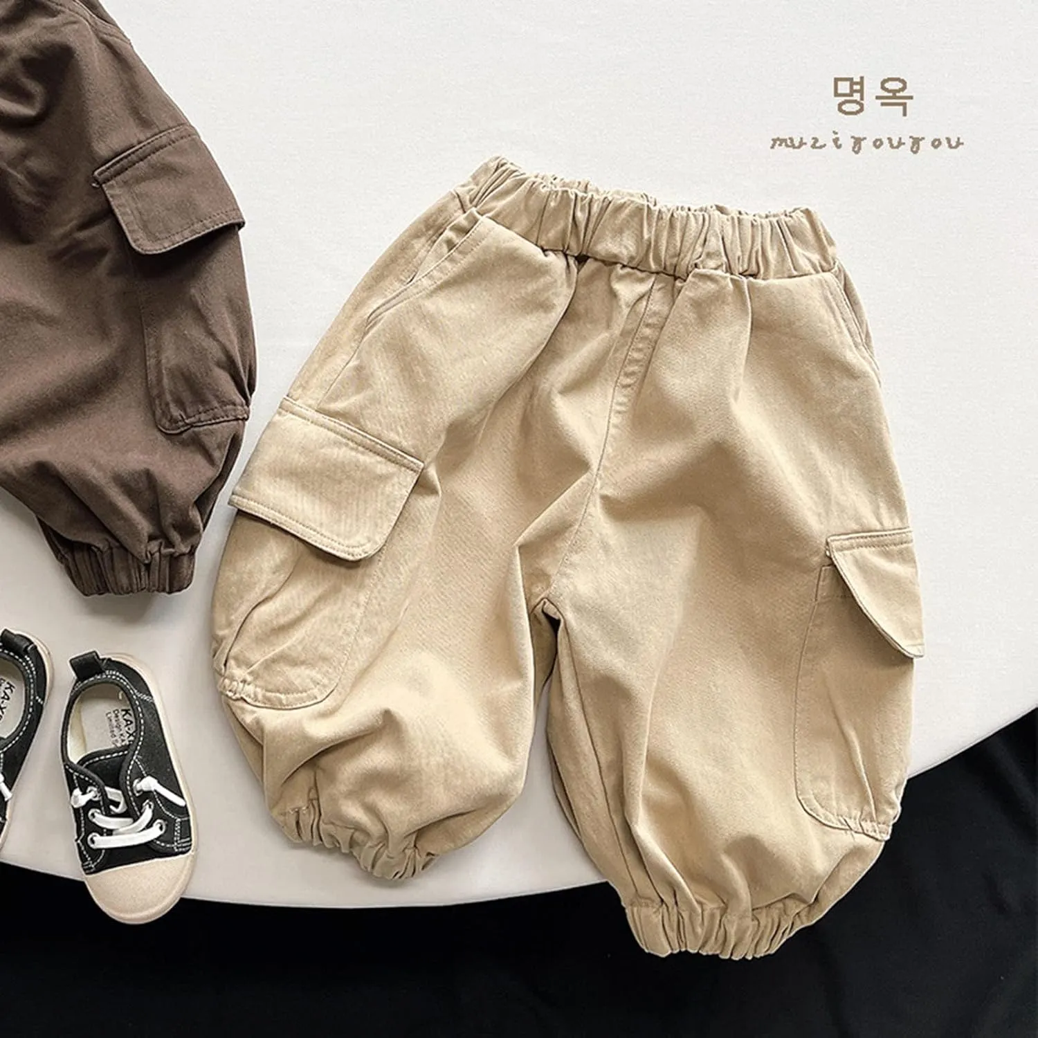 Boys Baggy Cargo Pants Hip Hop Wide Leg Trousers Casual Loose Long Pants Elastic Waisted Hip Hop Streetwear Joggers