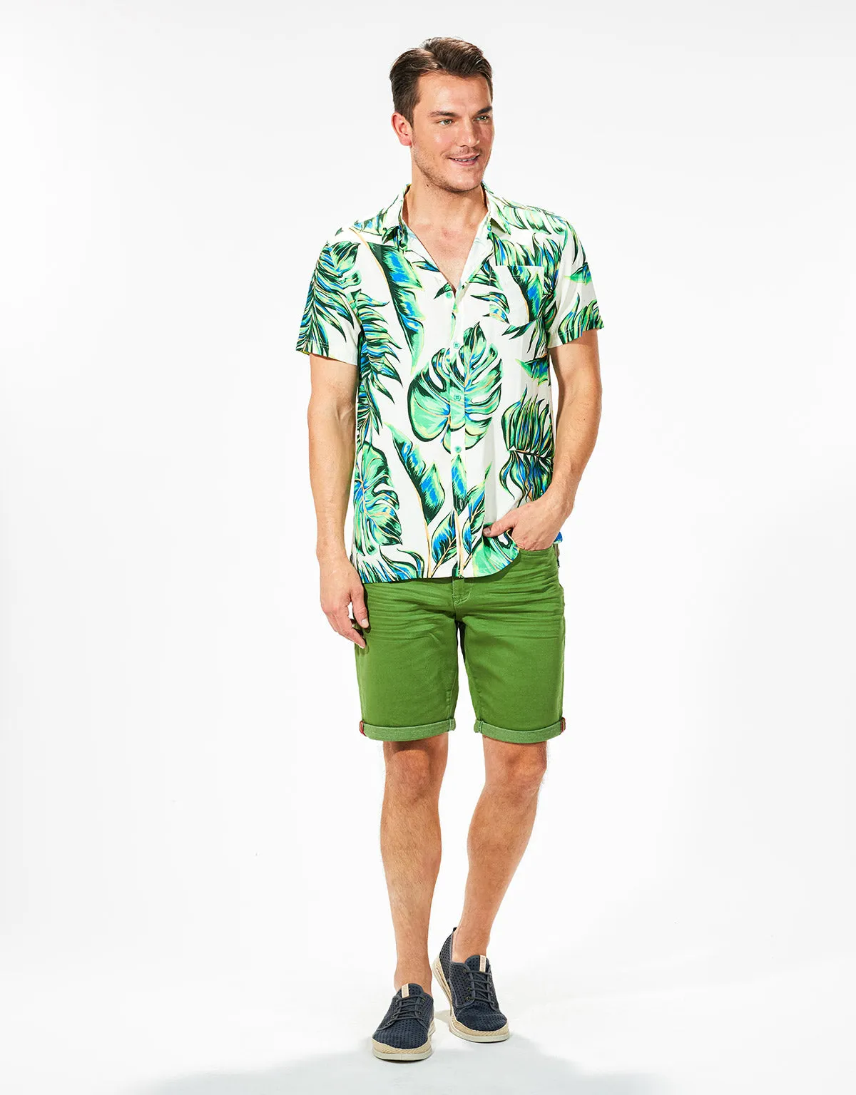 Camisa Tropical de Manga Corta Blanco - Wineglass