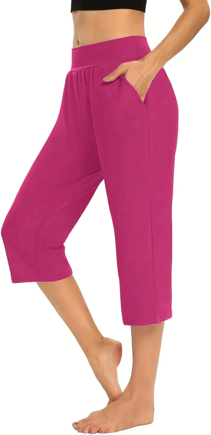 Capri Pants for Women 2024 Casual Capris Leggings Summer Loose High Waist Wide Leg Yoga Pant with Pocket Lounge Wear