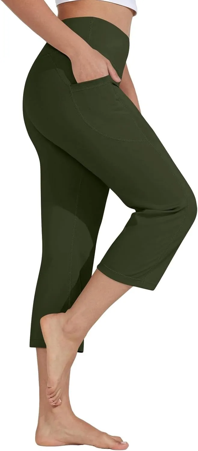Capri Yoga Pants for Women Straight Dressy Casual Cropped Pants High Waist Tummy Control Leggings Workout Gym Outfits