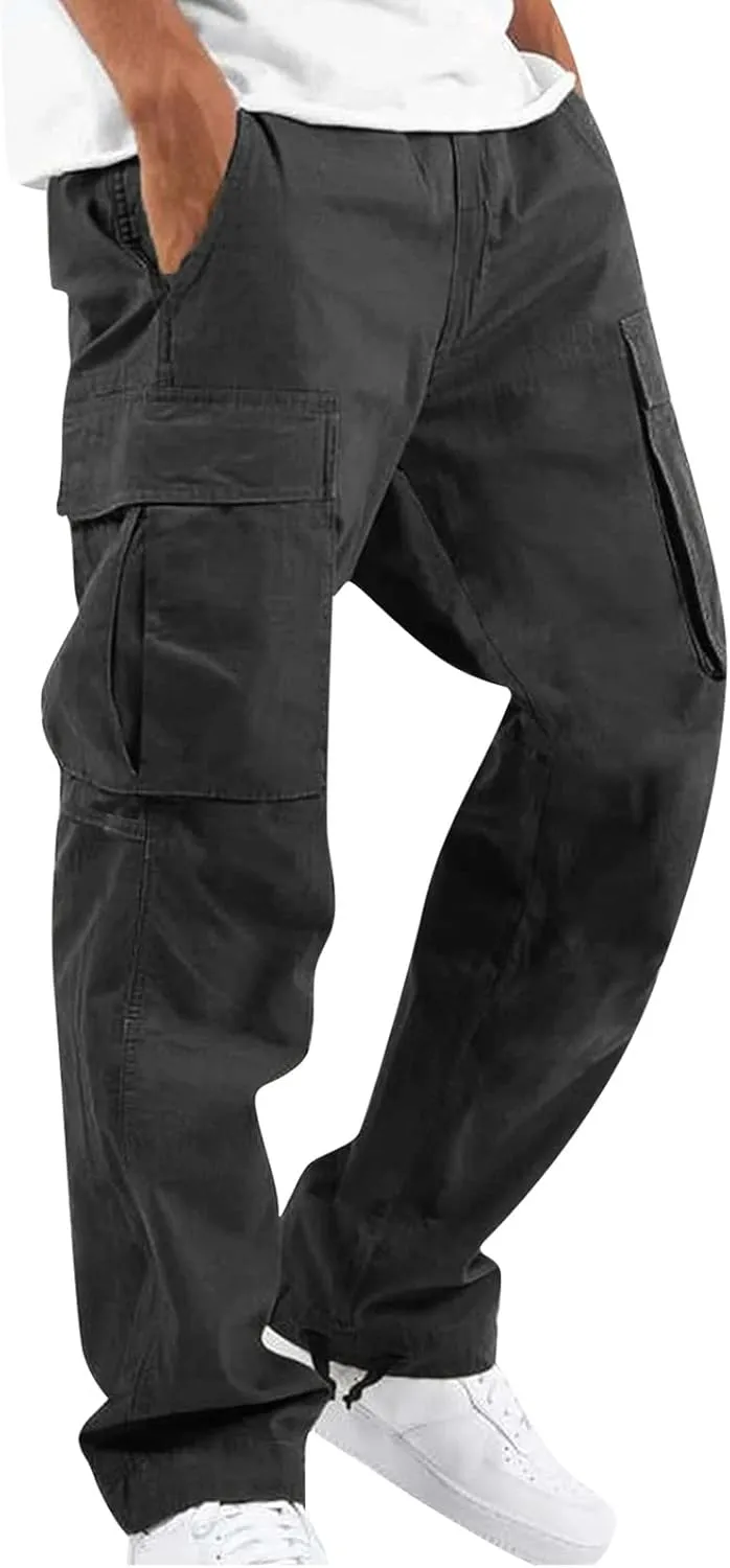 Cargo Pants for Men Lightweight Comfy Outdoor Hiking Tactical Pants Baggy Elastic Waist Wide Leg Joggers with Pockets