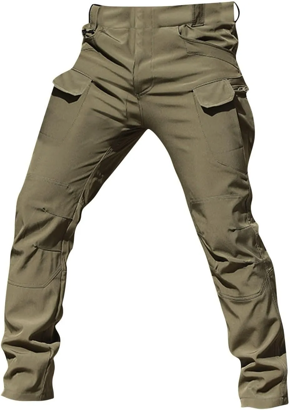 Cargo Pants for Men Multi Pocket Athletic Trousers Military Fan Elastic Waistband Work Lounge Overalls