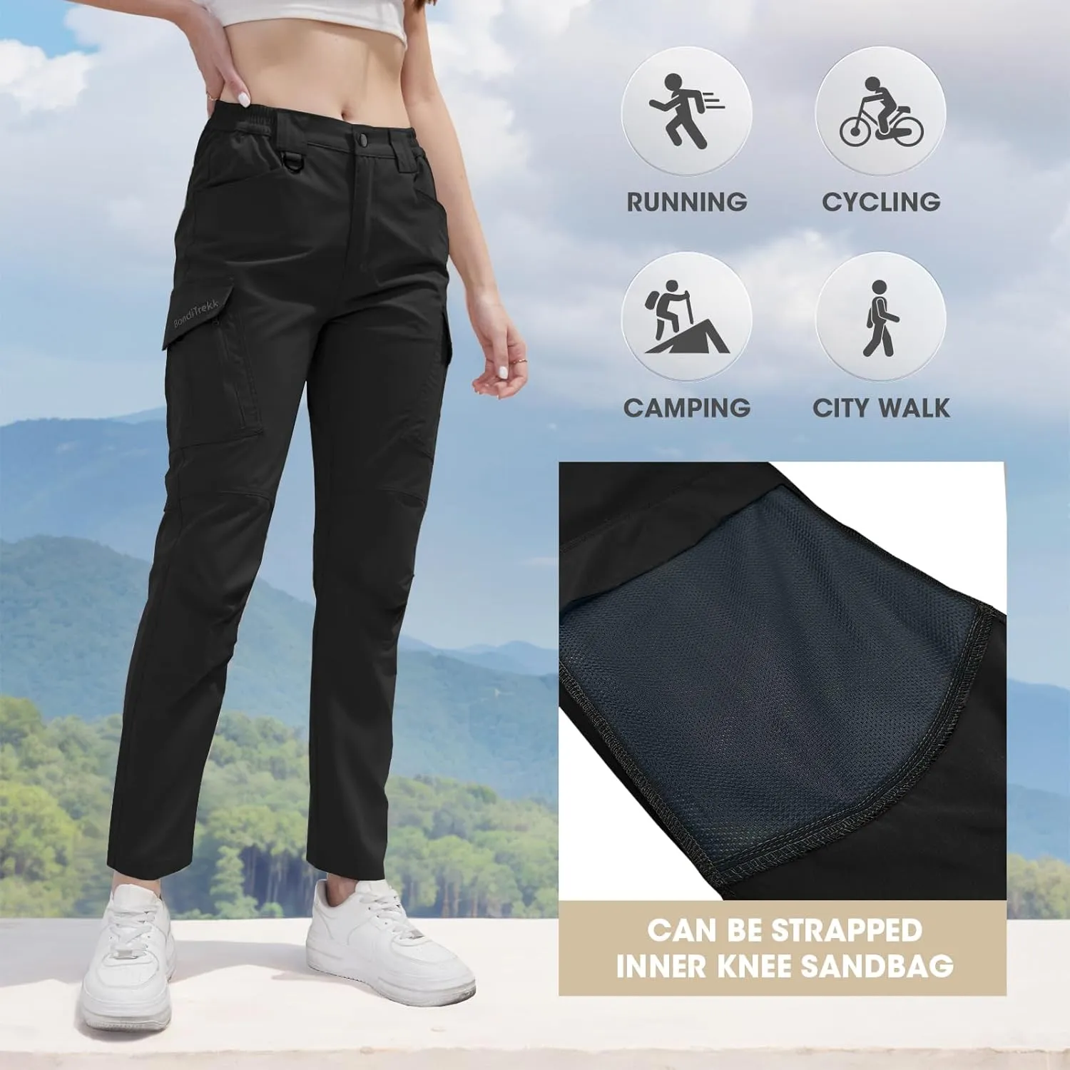Cargo Pants Women with 9 Pockets - High Waist Water-Resistant Tactical Pants for Hiking, Sports, and Casual Wear