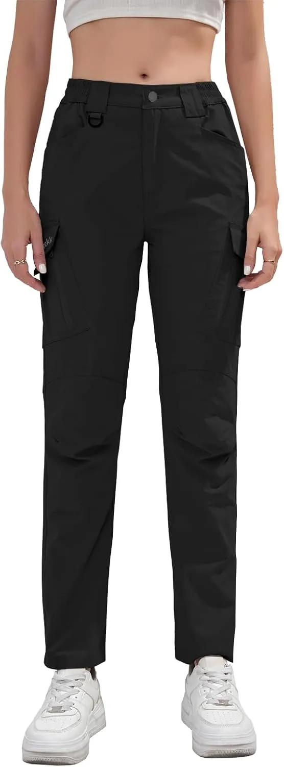 Cargo Pants Women with 9 Pockets - High Waist Water-Resistant Tactical Pants for Hiking, Sports, and Casual Wear