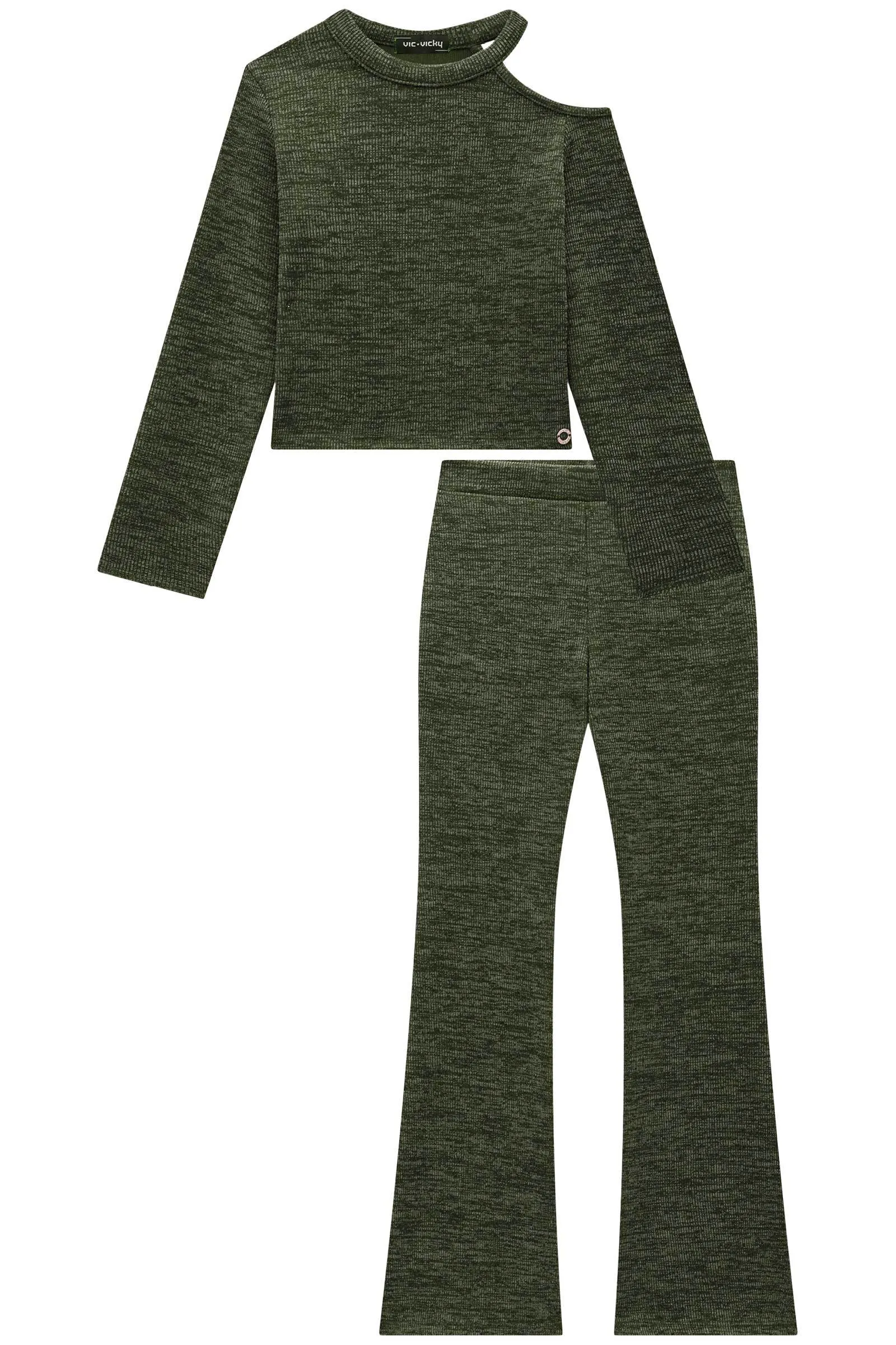 Conjunto de Blusa Boxy e Calça Flare em Ribana Kirra 71588 Vic&Vicky