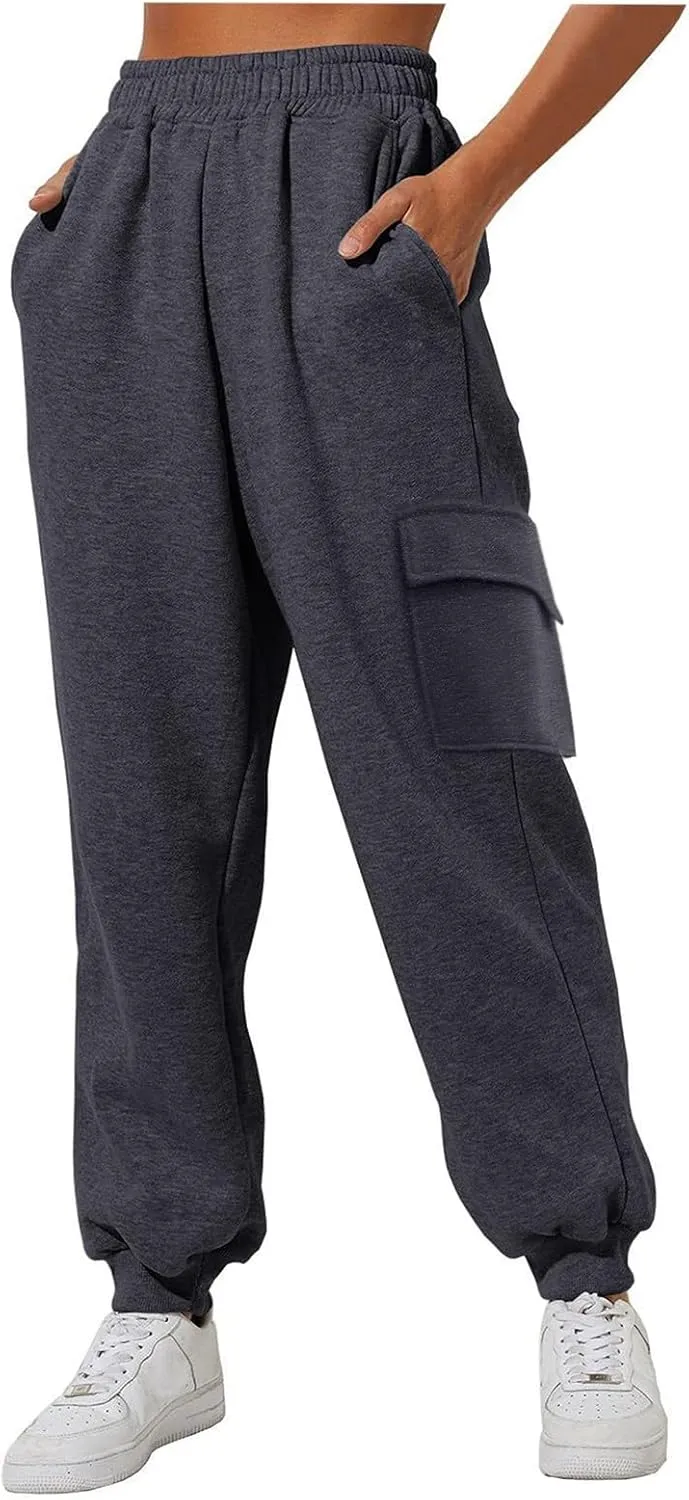 CRNTCEM Womens High Waist Fleece Lined Joggers Winter Warm Cinch Bottom Sweatpants Straight Athletic Workout Thermal Pants