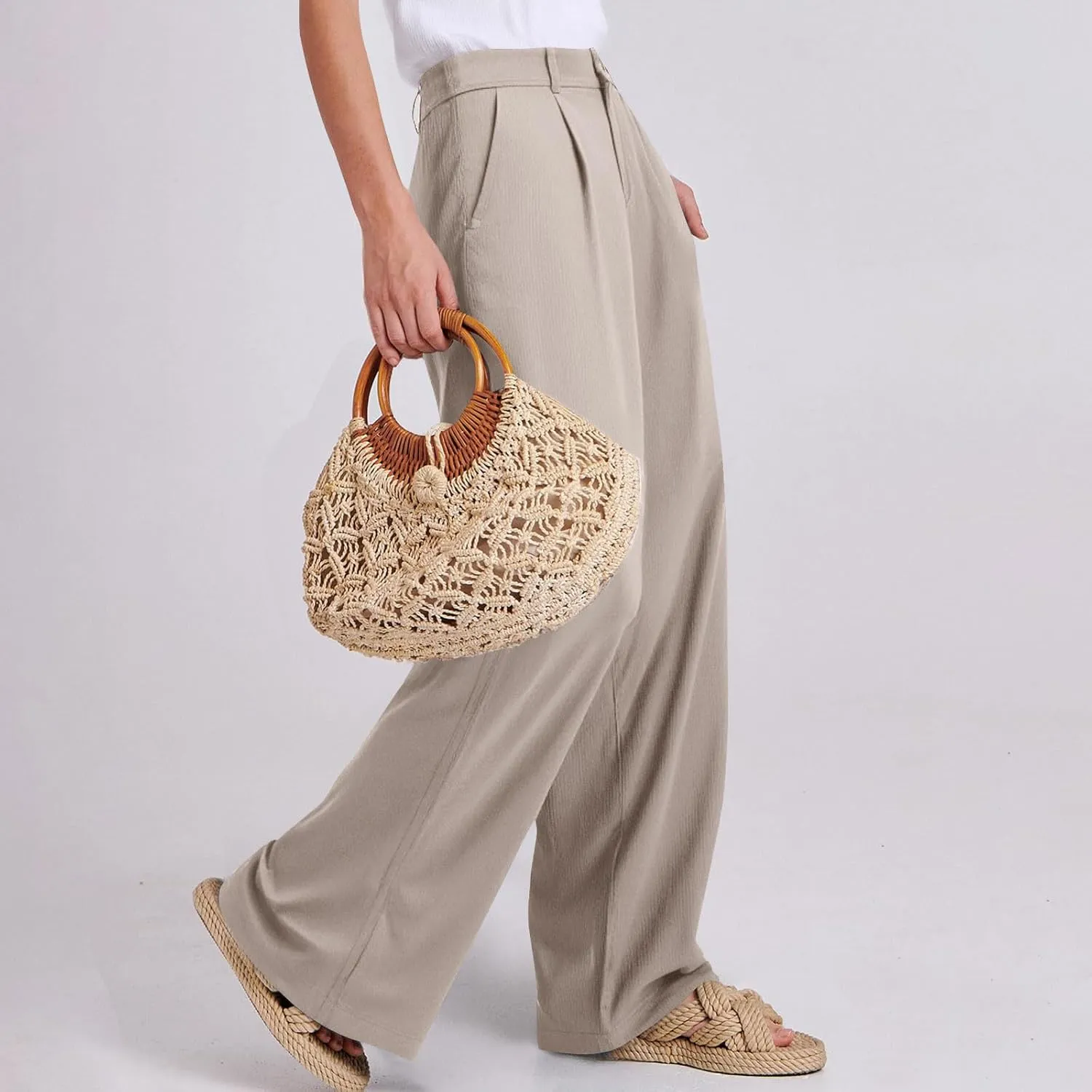 Dress Pants Women Summer Wide Leg Linen Pants Business Casual Office Work Pant Trendy Palazzo Pant 2025