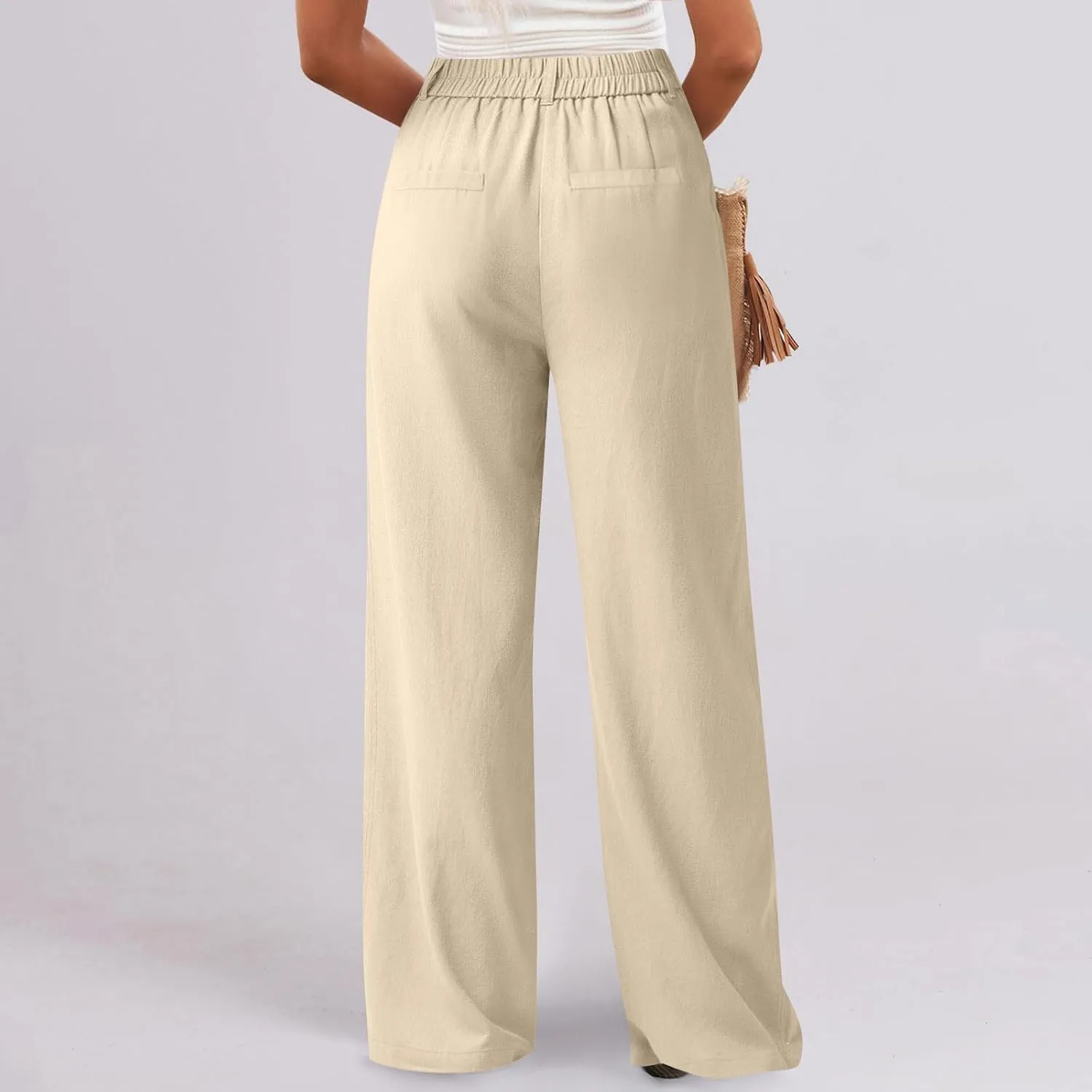 fanmpghleoo Dress Pants Women High Waisted Straight Wide Leg Linen Pants Summer Business Casual Linen Trousers with Pockets