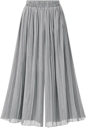 Flowy Chiffon Palazzo Dress Crop Pants for Women Dressy Casual Summer Wide Leg Pantalones De Vestir para Mujer