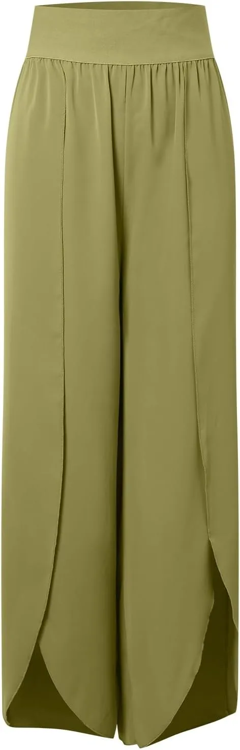Flowy Wide Leg Pants for Women High Waisted Split Yoga Pants Loose Casual Palazzo Pants Stretch Dress Lounge Beach Pants