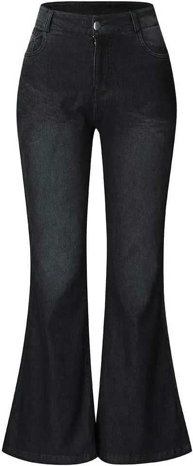 FRMUIC Womens Flare Bell Bottom Jeans High Waisted Wide Leg Baggy Jean for Women Stretch Denim Pants