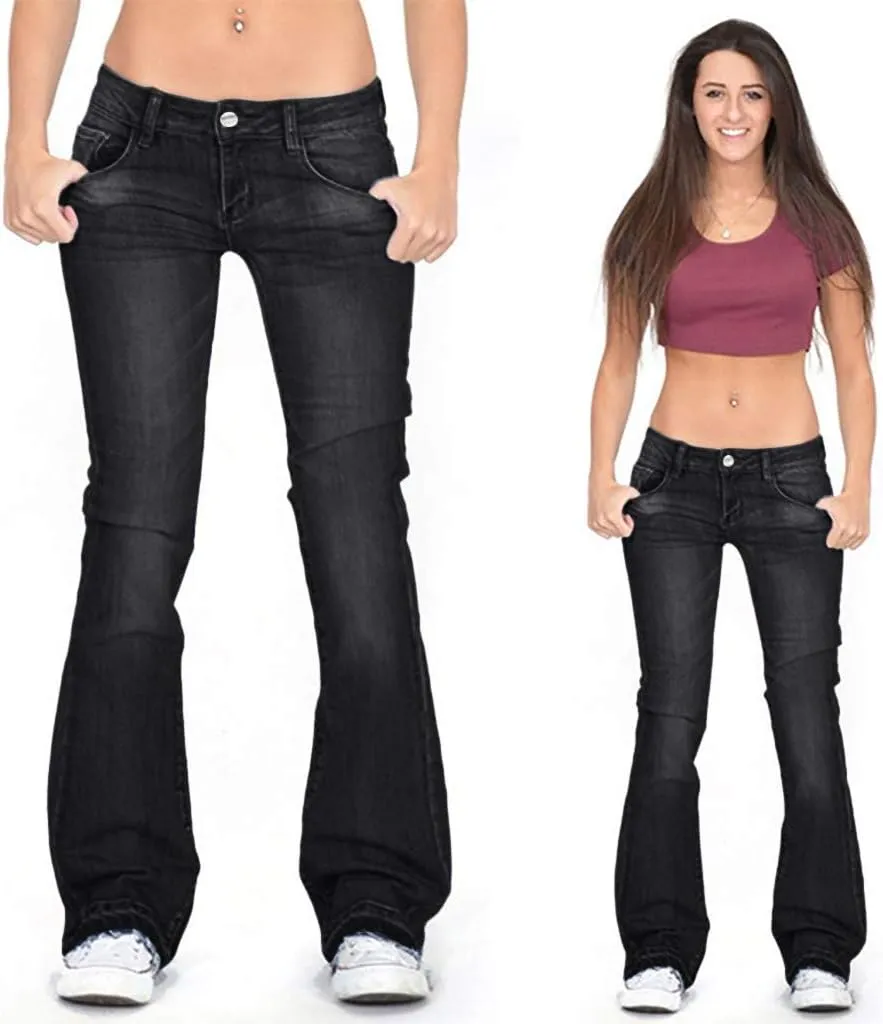 FRMUIC Womens Flare Bell Bottom Jeans High Waisted Wide Leg Baggy Jean for Women Stretch Denim Pants