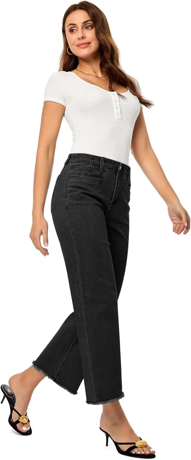 GRAPENT Wide Leg Jeans for Women High Waisted Trendy Jeans Denim Pants Stretchy Baggy with Pockets