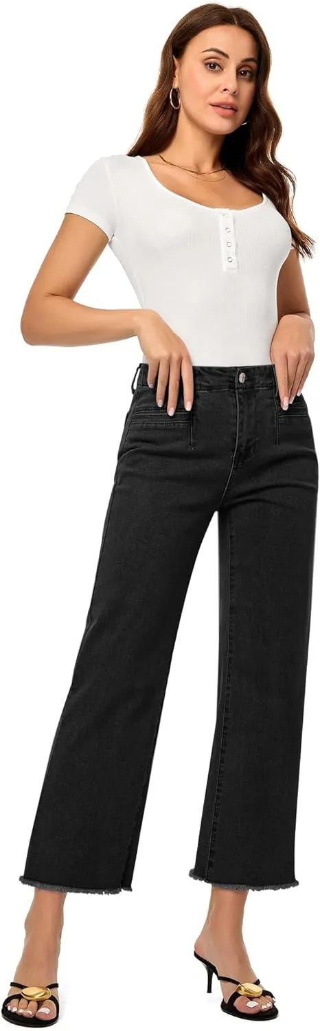 GRAPENT Wide Leg Jeans for Women High Waisted Trendy Jeans Denim Pants Stretchy Baggy with Pockets