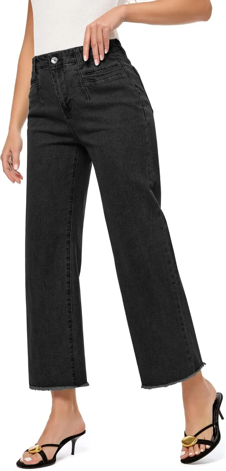 GRAPENT Wide Leg Jeans for Women High Waisted Trendy Jeans Denim Pants Stretchy Baggy with Pockets