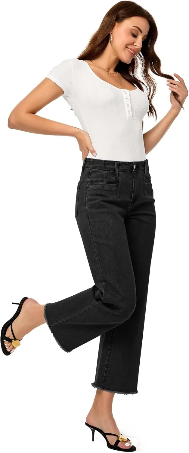 GRAPENT Wide Leg Jeans for Women High Waisted Trendy Jeans Denim Pants Stretchy Baggy with Pockets