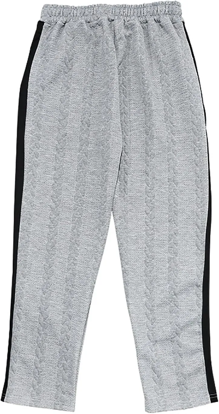 hlysgo Mens Jacquard Sweatpants Casual Loose Fit Side Button Trim Wide Leg Straight Pants Color Block Drawstring Joggers
