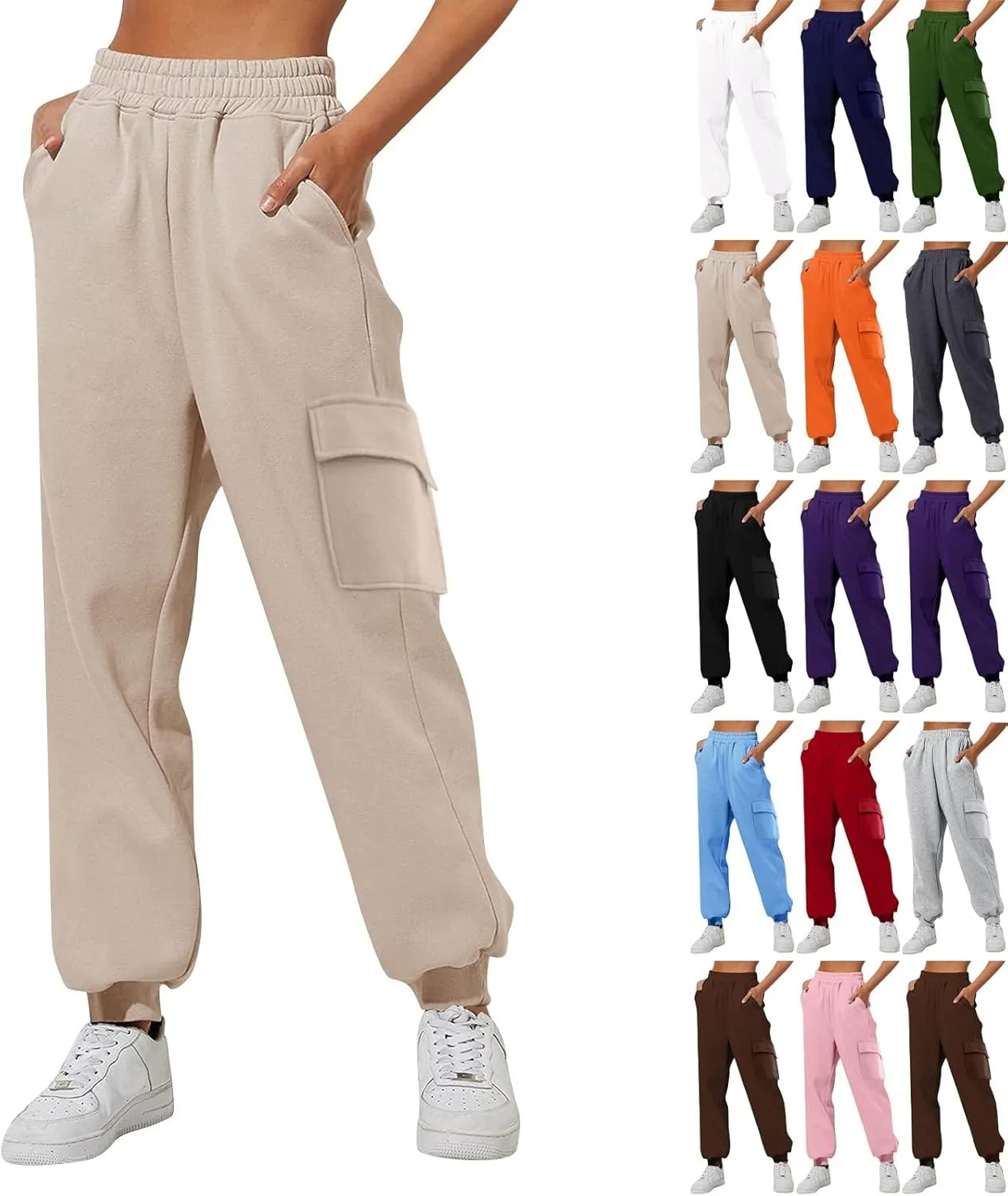 Jogger Fleece Sweat Pants for Women Trendy Plus Size Cinch Bottoms with Pockets Baggy Sweatpants for Teen Girls