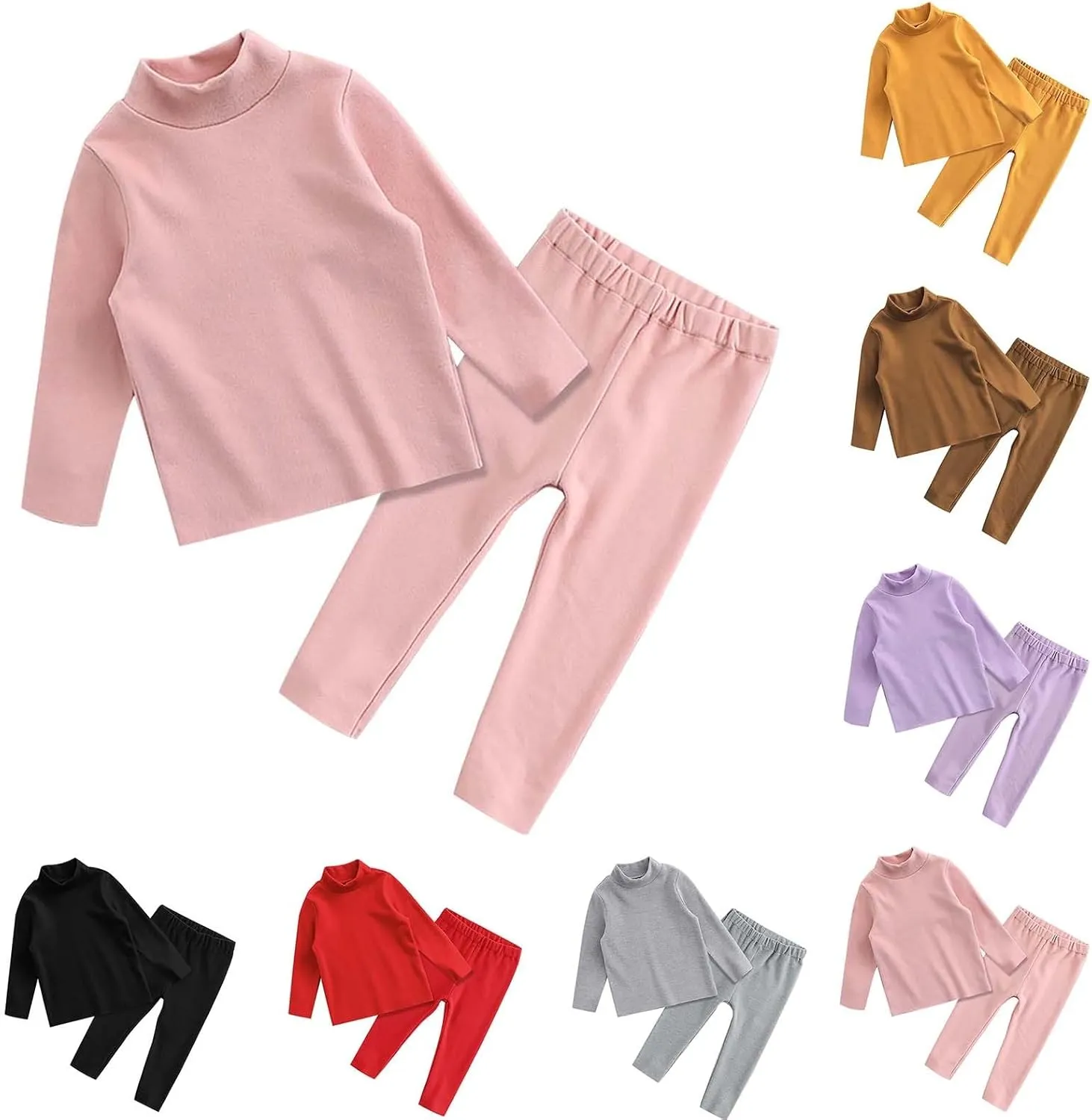 Kids Turtleneck Thermal Underwear for Kids Boys Girls Cotton Base Layer Long Johns Set Toddler Solid Winter ajamas js