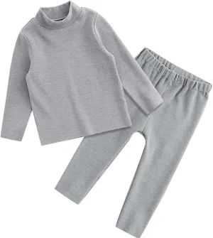 Kids Turtleneck Thermal Underwear for Kids Boys Girls Cotton Base Layer Long Johns Set Toddler Solid Winter ajamas js