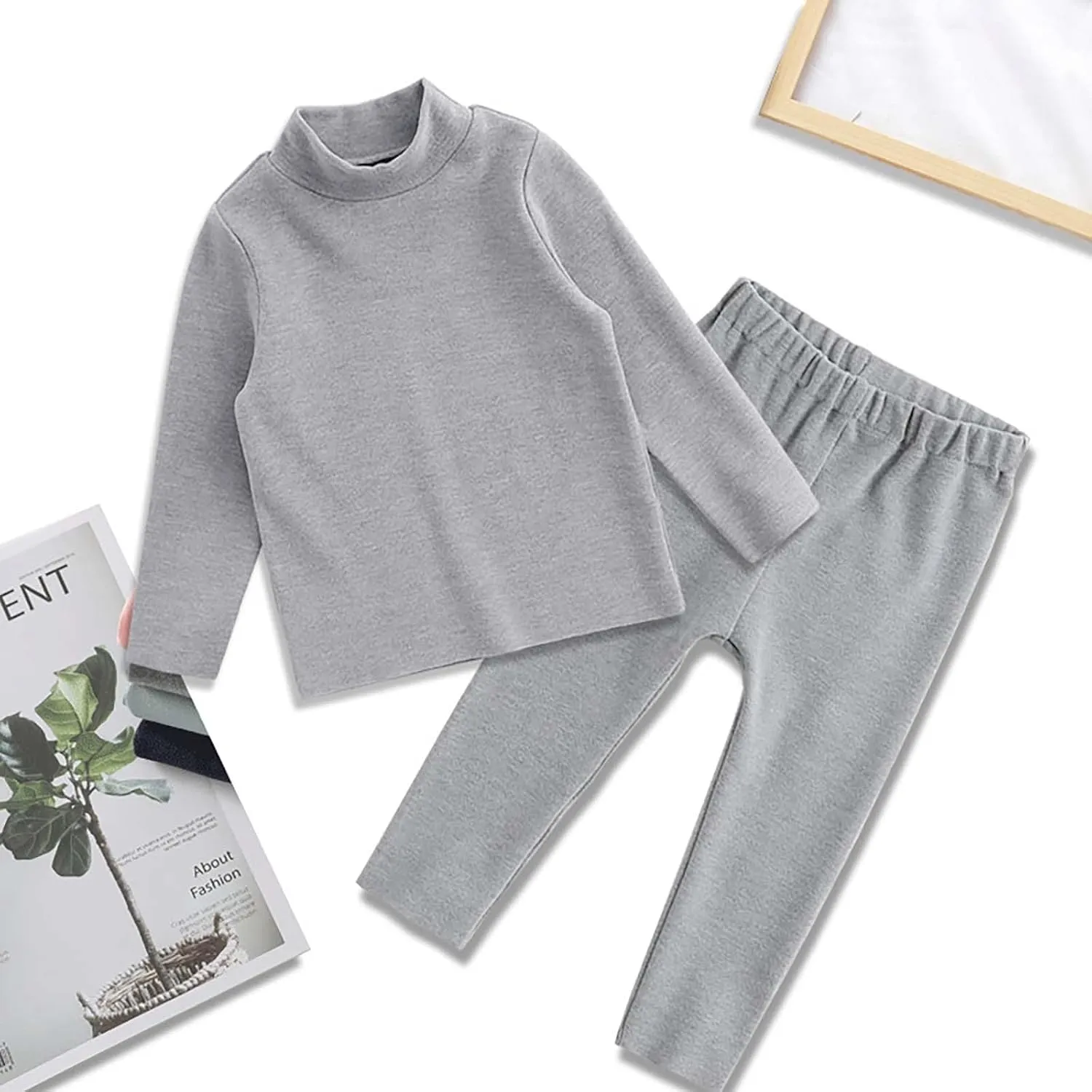 Kids Turtleneck Thermal Underwear for Kids Boys Girls Cotton Base Layer Long Johns Set Toddler Solid Winter ajamas js