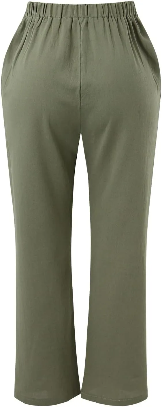 Linen Pants Women Cotton Linen Straight Leg Lightweight Pants Summer Pants Plus Size Women Loose Fit Trousers