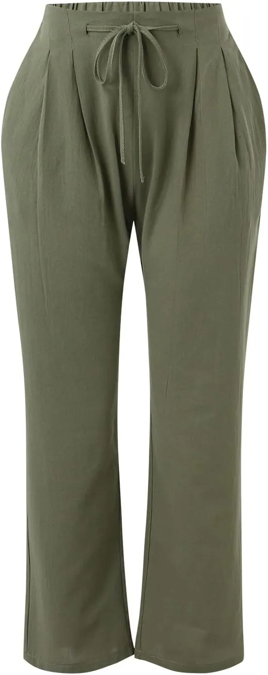 Linen Pants Women Cotton Linen Straight Leg Lightweight Pants Summer Pants Plus Size Women Loose Fit Trousers