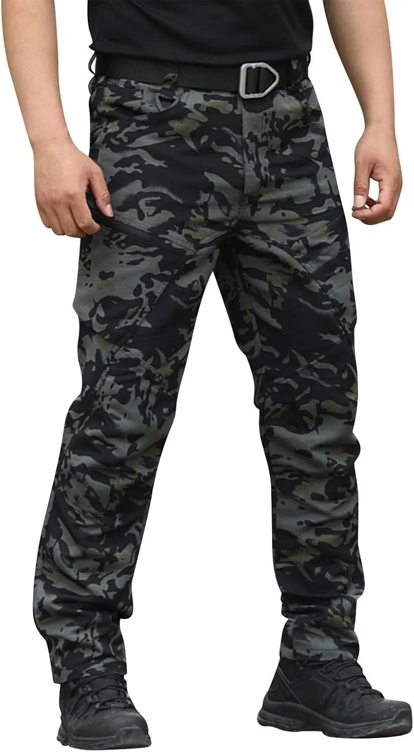 Men Cargo Pants Baggy Casual Trousers Water Resistant Straight Work Pants Multi Pockets Hiking Tactical Pants