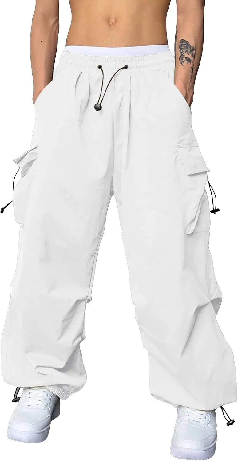 Mens Baggy Cargo Pants Trendy Casual Parachute Pants Loose Fit Harem Joggers for Streetwear Y2k Clothes with Pockets