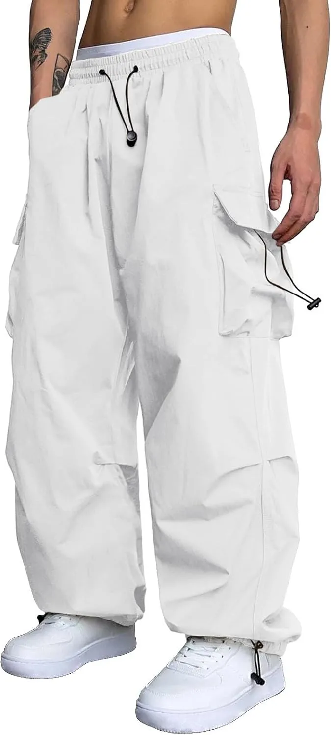 Mens Baggy Cargo Pants Trendy Casual Parachute Pants Loose Fit Harem Joggers for Streetwear Y2k Clothes with Pockets