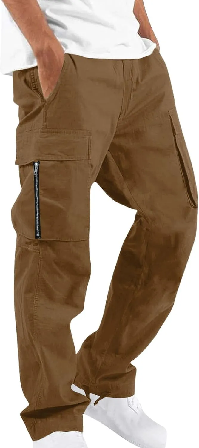 Men's Cargo Pants Lightweight Relaxed Fit Outdoor Sweatpants Hiking Joggers Classic Fit Multi Pockets Fashion Trousers