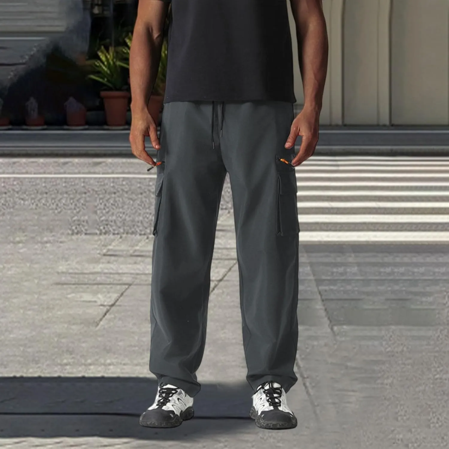 Men's Casual Cargo Joggers Drawstring Straight Leg Breathable Chino Pants Work Lightweight Twill Jogging Sweatpants