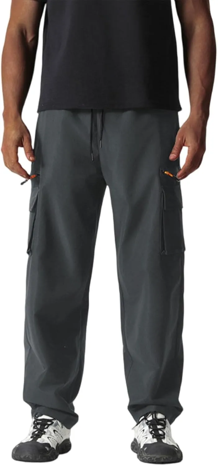 Men's Casual Cargo Joggers Drawstring Straight Leg Breathable Chino Pants Work Lightweight Twill Jogging Sweatpants