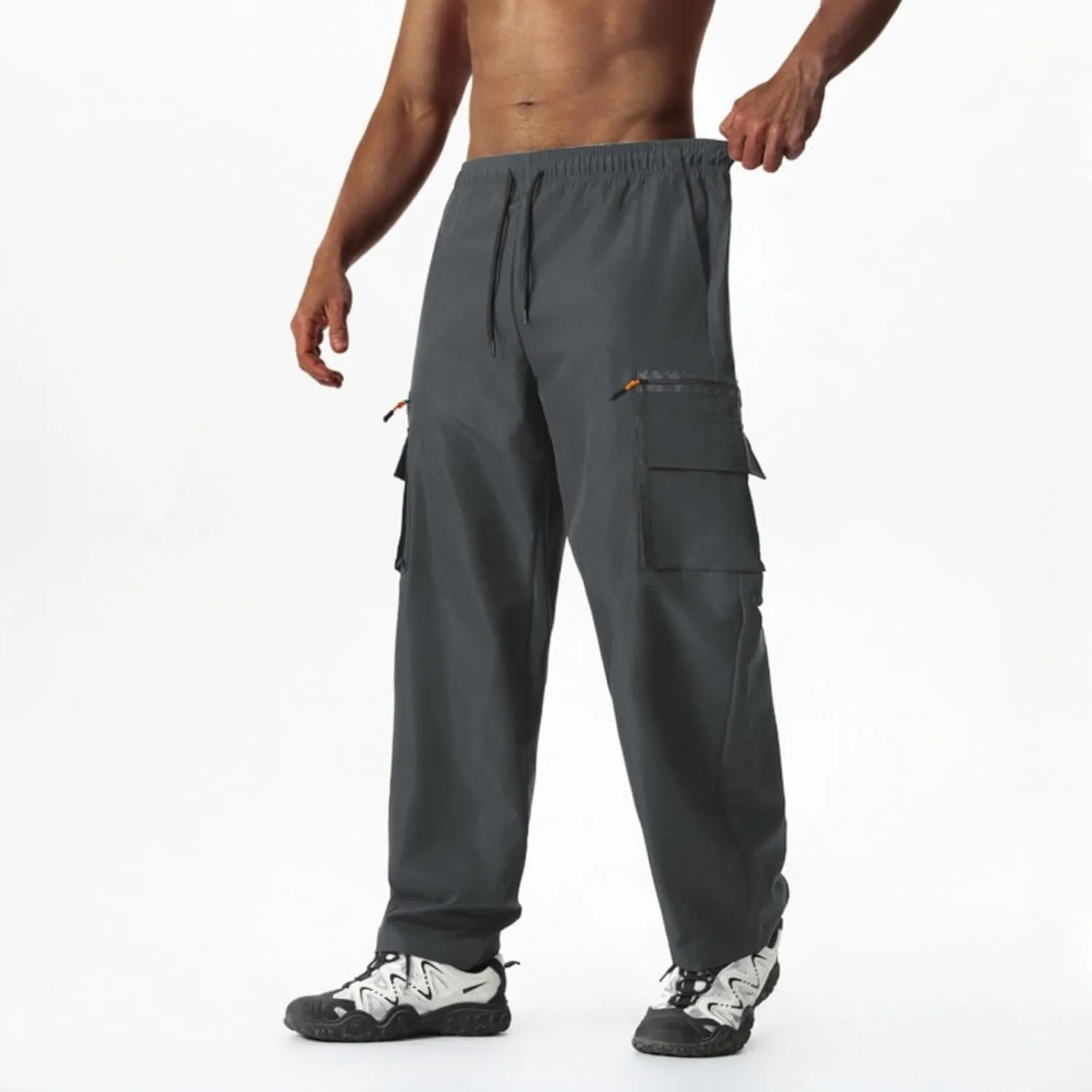 Men's Casual Cargo Joggers Drawstring Straight Leg Breathable Chino Pants Work Lightweight Twill Jogging Sweatpants