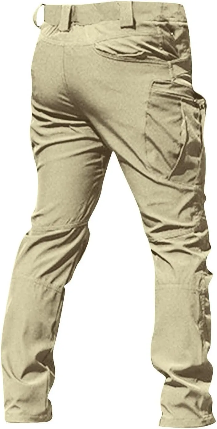 Men's Outdoor Cargo Pants Utility Elastic Waist Pockets Quick Dry Straight Leg Tactical Pants Stretch Jogging Sweatpants