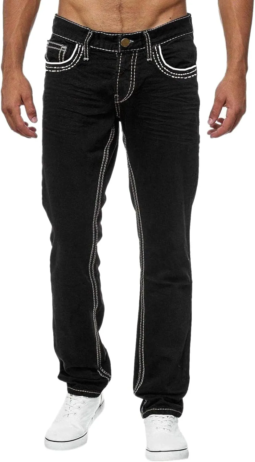Mens Straight Leg Slim Fit Jeans Casual Bodybuilding Sports Durable Denim Pants for Men Lightweight Wear to Work Pencil Pants
