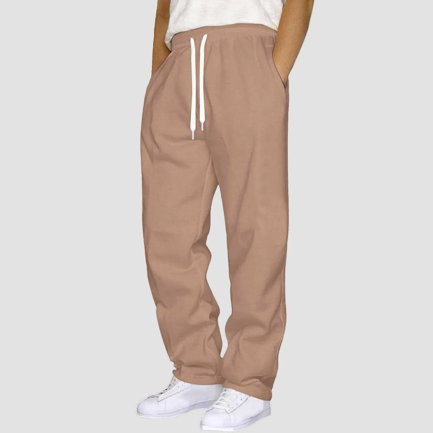 Mens Sweatpants Open Bottom Baggy Sweat Pants for Men Straight Leg Fleece Loose Fit Gym Athletic Sweatpants Pockets