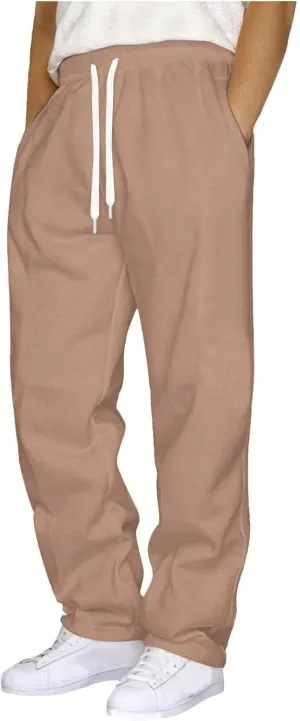 Mens Sweatpants Open Bottom Baggy Sweat Pants for Men Straight Leg Fleece Loose Fit Gym Athletic Sweatpants Pockets
