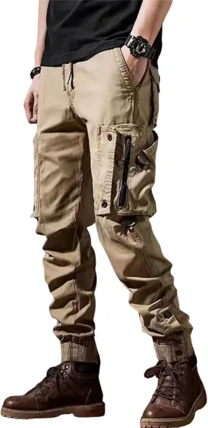 Men's Work Cargo Pants Utility Elastic Waist Pockets Quick Dry Loose Fit Tactical Pants Stretch Jogging Sweatpants
