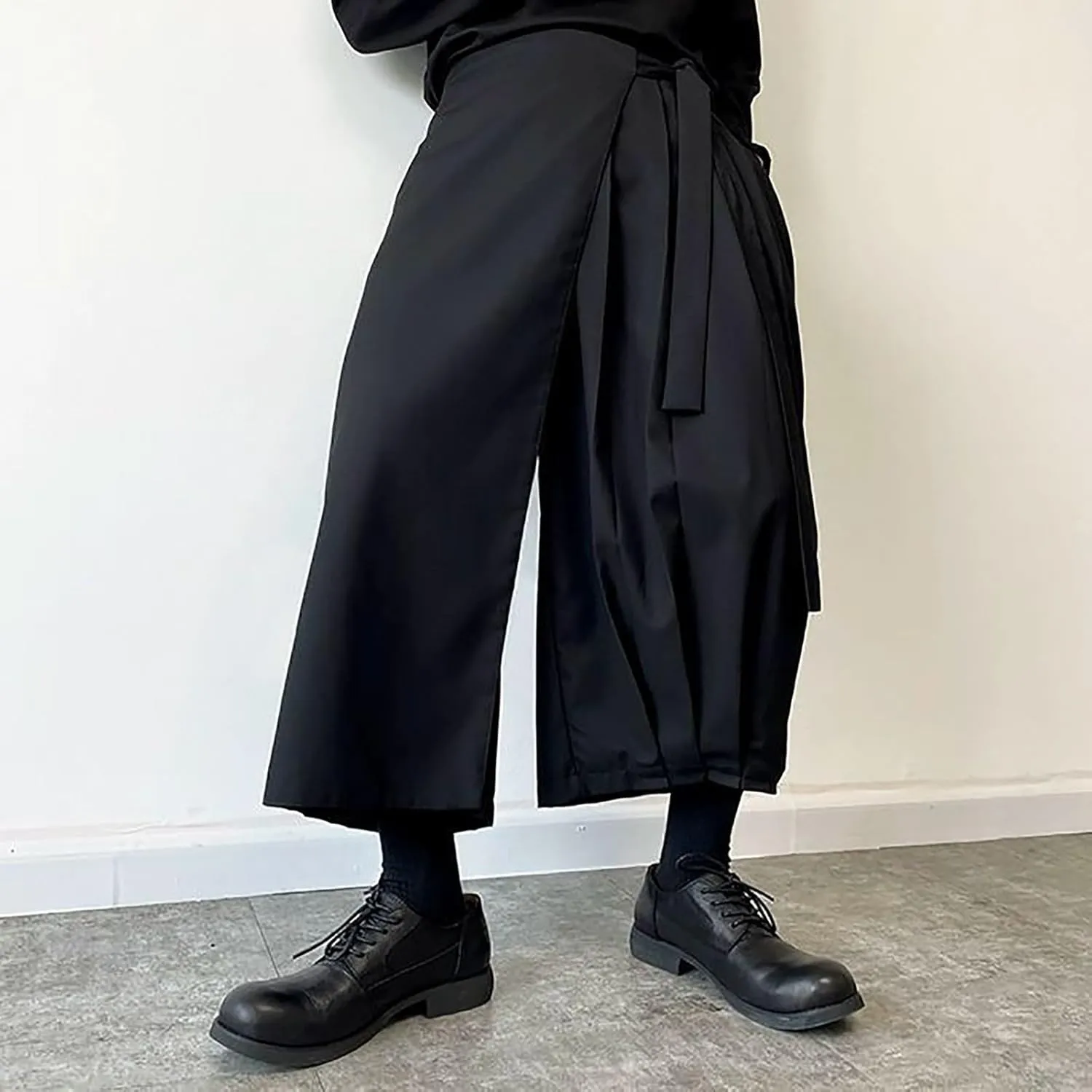 Retro Dark Wide Leg Fashion Men's Culottes Eighth Mens Sports Pants Men Pants Casual Loose Comfy Soft Trousers
