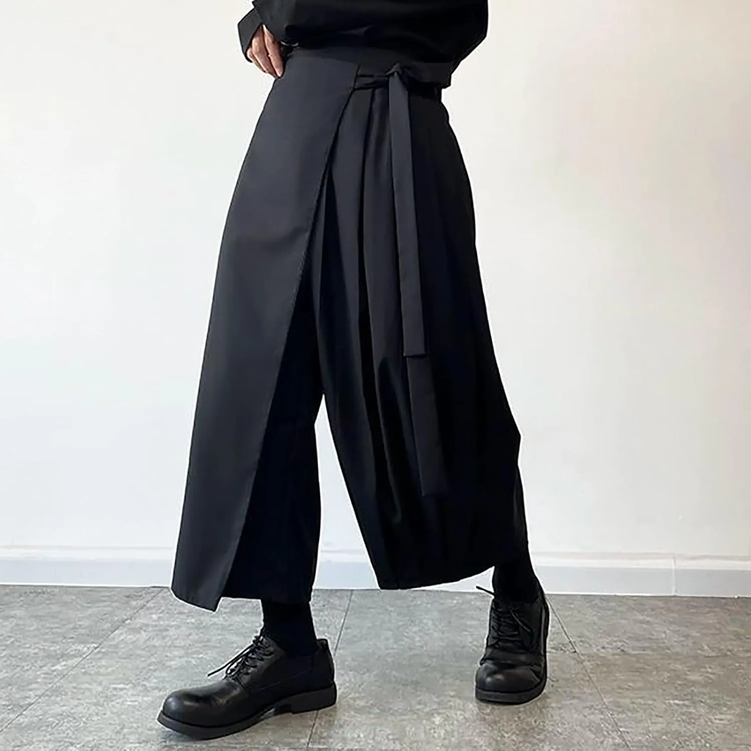 Retro Dark Wide Leg Fashion Men's Culottes Eighth Mens Sports Pants Men Pants Casual Loose Comfy Soft Trousers