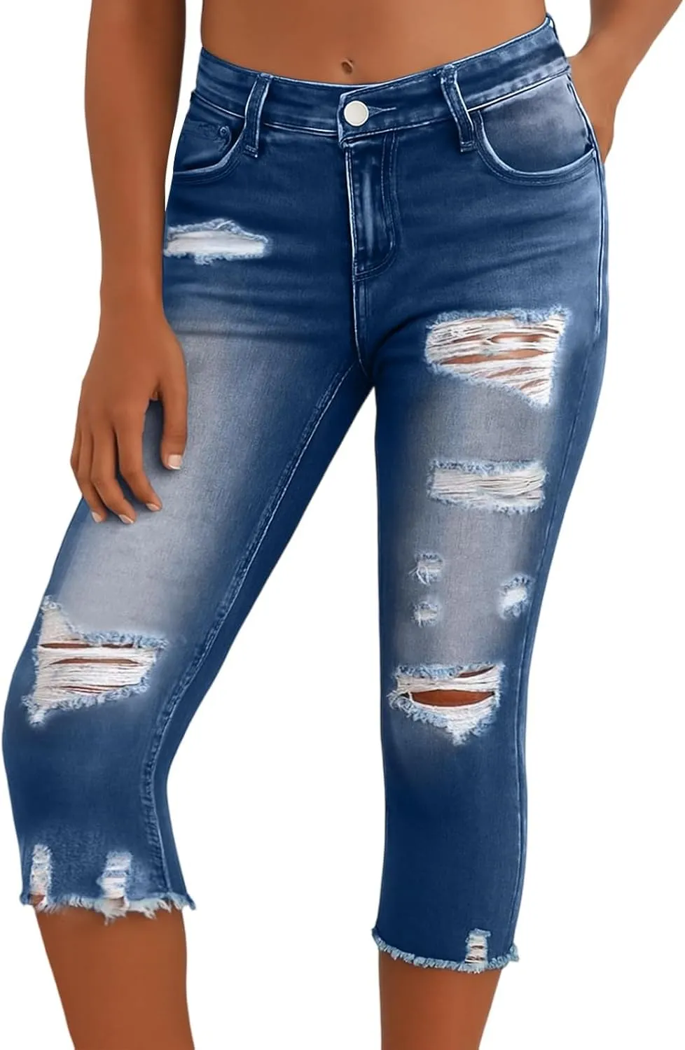 Ripped Denim Capris for Women Distressed Jeans Mid Rise Skinny Jeans Jeggings Ladies Casual Cropped Pants 2025