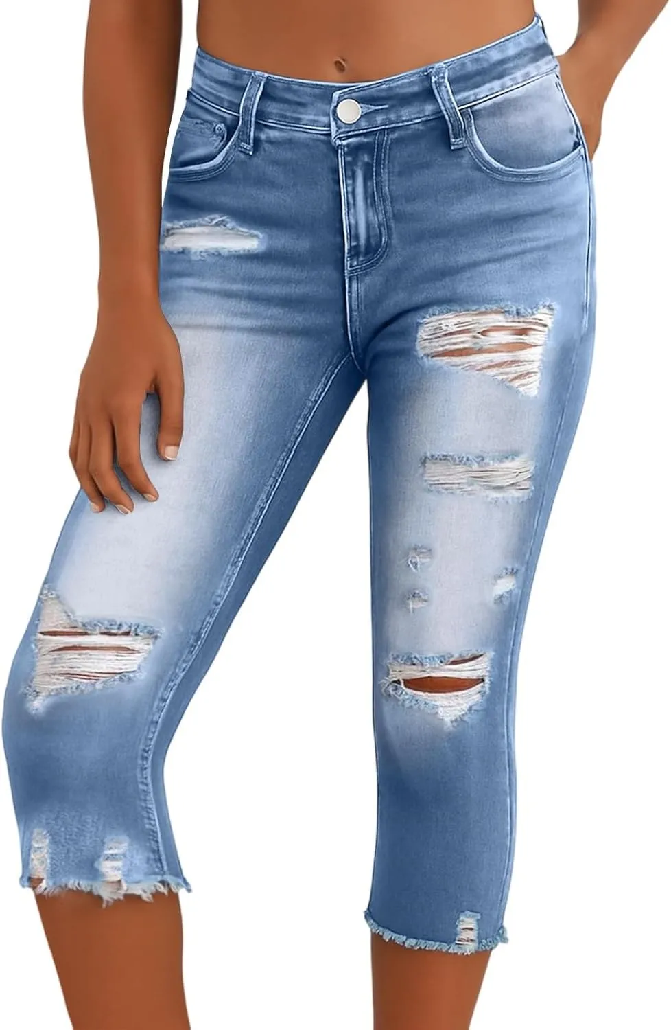 Ripped Denim Capris for Women Distressed Jeans Mid Rise Skinny Jeans Jeggings Ladies Casual Cropped Pants 2025