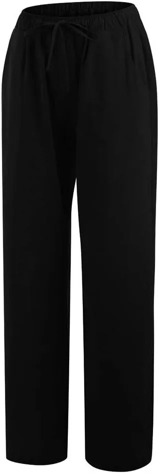SMIDOW Summer Pants for Women 2023 Cotton Linen Elastic Waist Drawstring Wide Leg Ankle Length Lounge Pant with Pockets