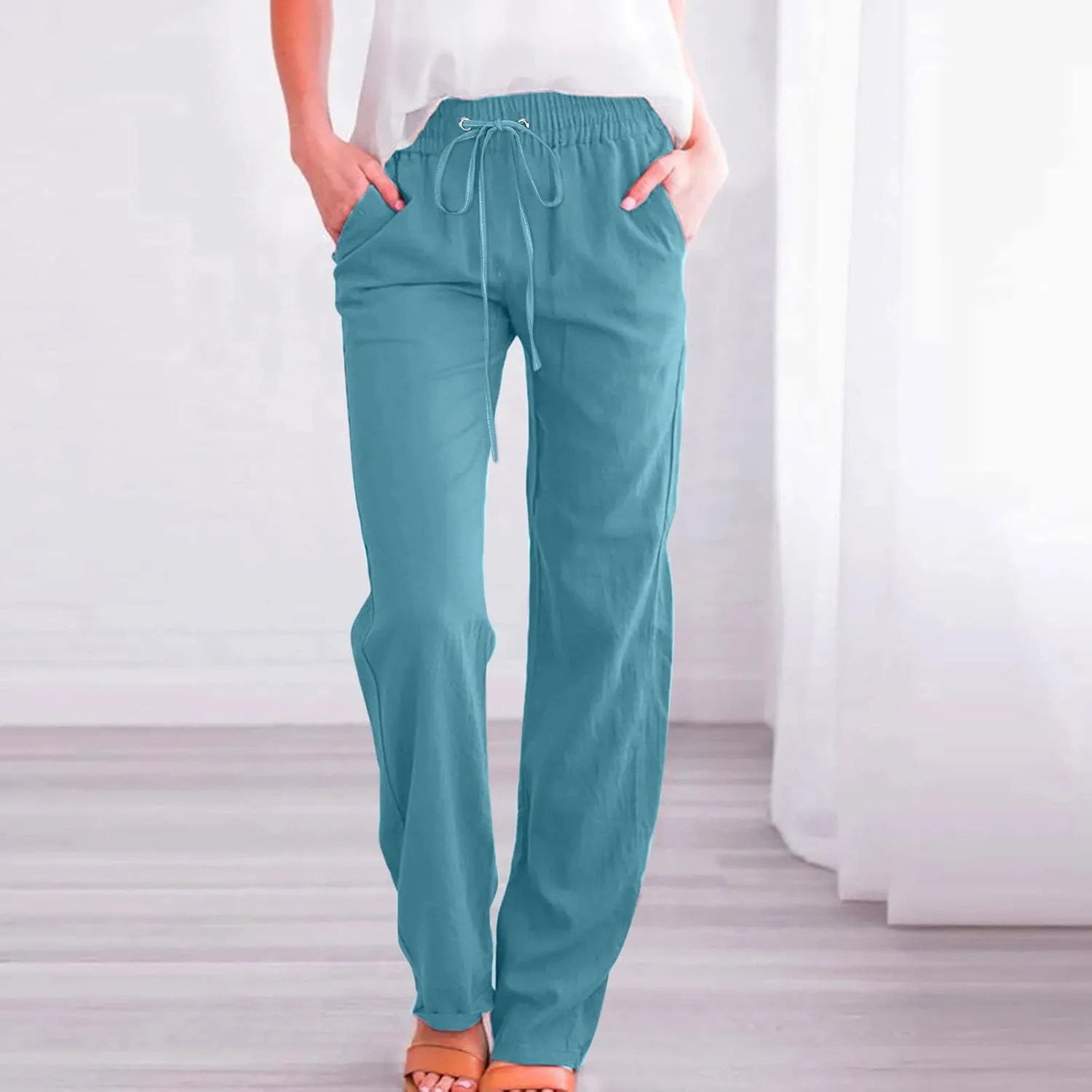 SMIDOW Sweatpants Women 2023 Casual Loose Drawstring Elastic High Waist Comfy Trousers Straight Leg Long Lounge Pant