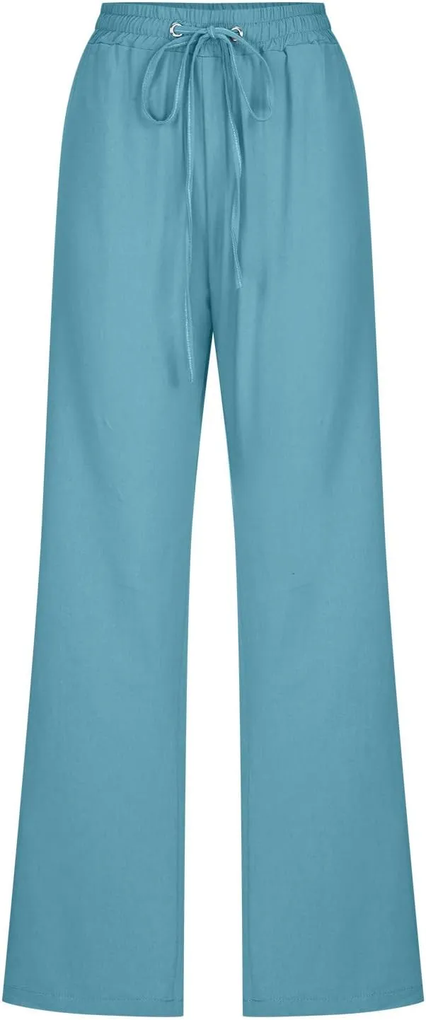 SMIDOW Sweatpants Women 2023 Casual Loose Drawstring Elastic High Waist Comfy Trousers Straight Leg Long Lounge Pant